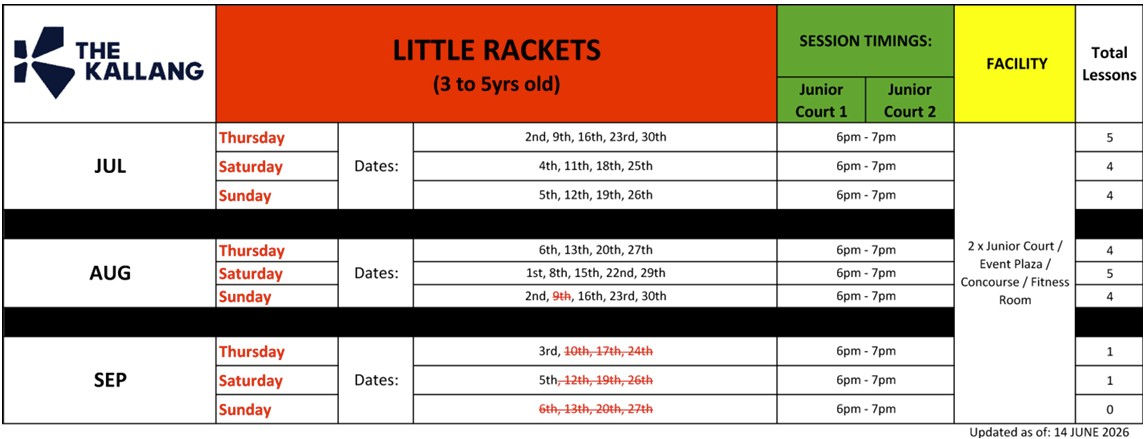 Little Rackets Schedule